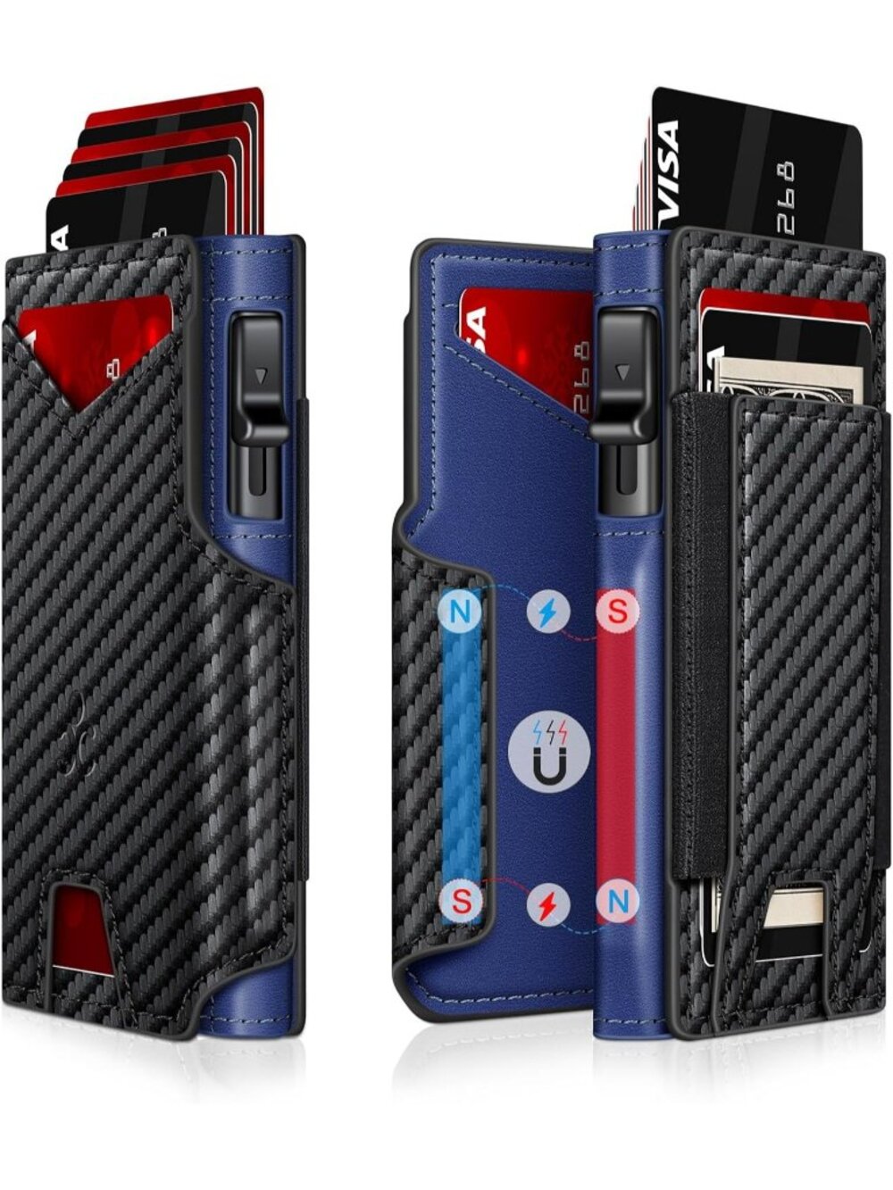 〽️Men Blue Pop Up 9-13 Card Holder Bifold Minimalist Smart Wallet RFID Blocking